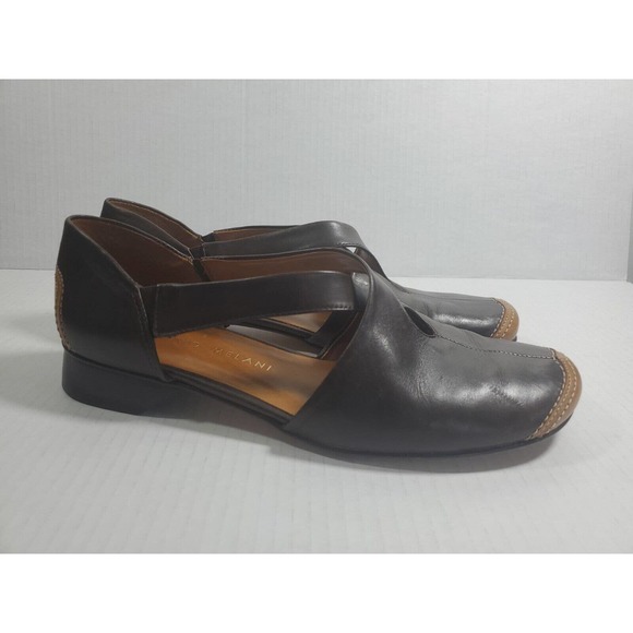 Antonio Milani Leather Slip On Flats Size 10 Criss Cross Strap Colorblock Brown - Picture 5 of 11